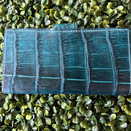 Women's Alligator Checkbook Wallet – with Clasp Teal Color