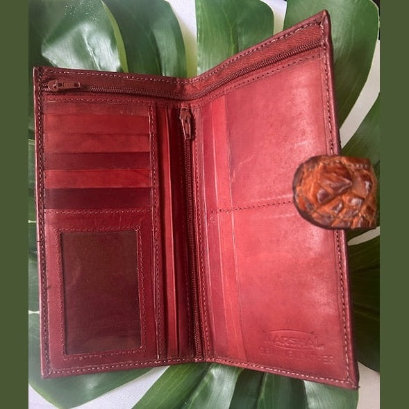 Women’s Alligator Checkbook Wallet – with Clasp Rust Color