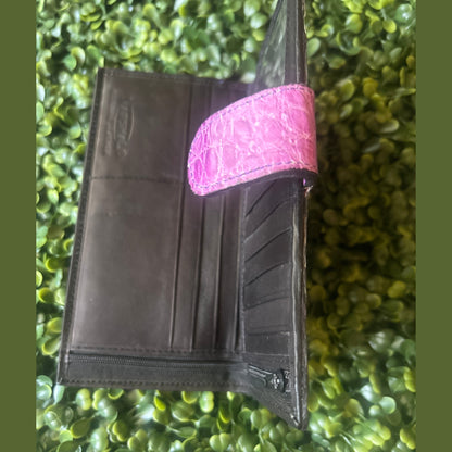 Women's Alligator  Checkbook Wallet – with Clasp Purple Color
