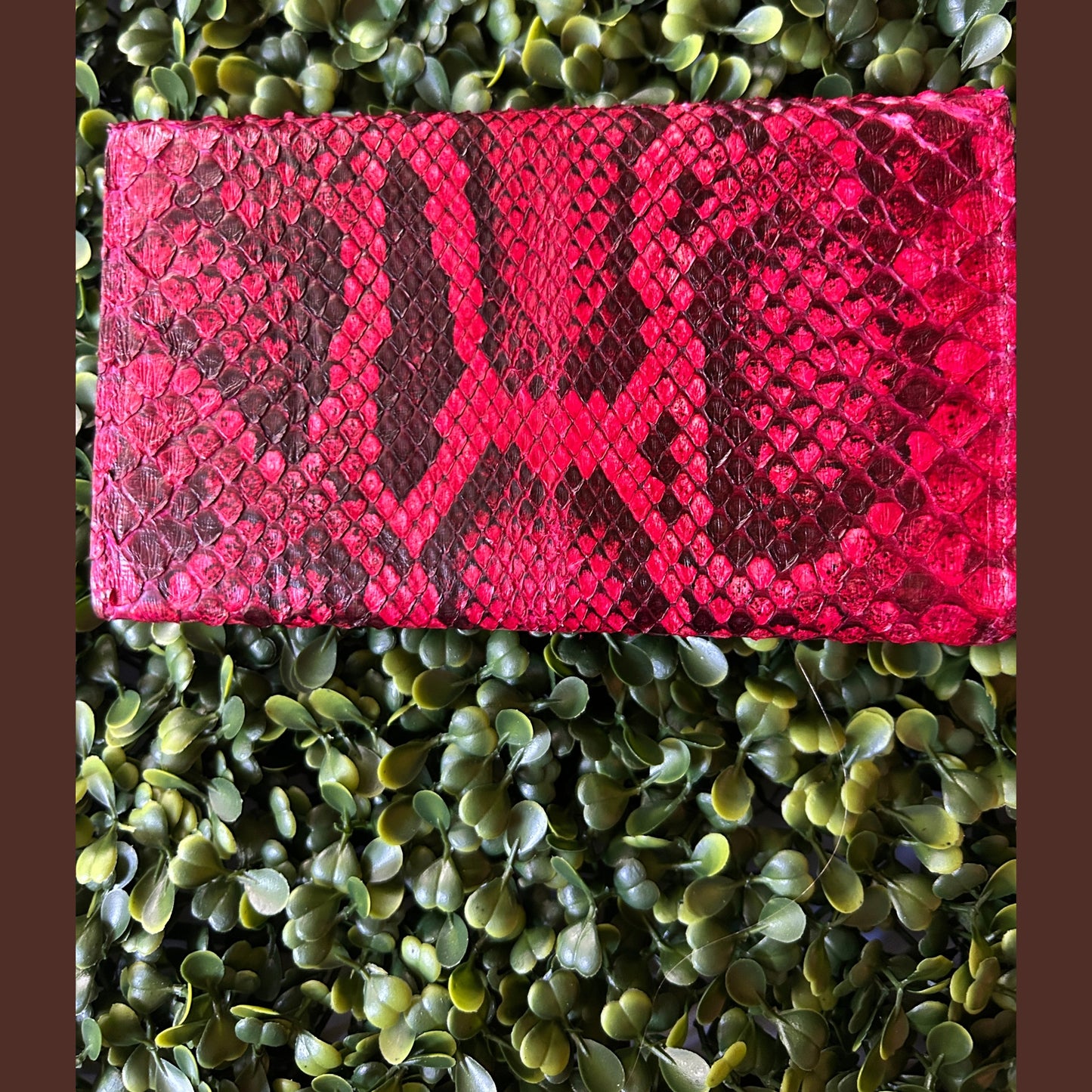 Women’s Python Large Leather Wallet (3-Fold) – Red – Handcrafted in Palm Beach, Florida