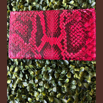 Women’s Python Large Leather Wallet (3-Fold) – Red – Handcrafted in Palm Beach, Florida