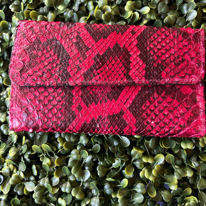Women’s Python Large Leather Wallet (3-Fold) – Red – Handcrafted in Palm Beach, Florida