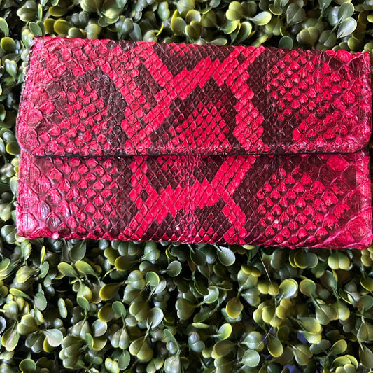 Women’s Python Large Leather Wallet (3-Fold) – Red – Handcrafted in Palm Beach, Florida