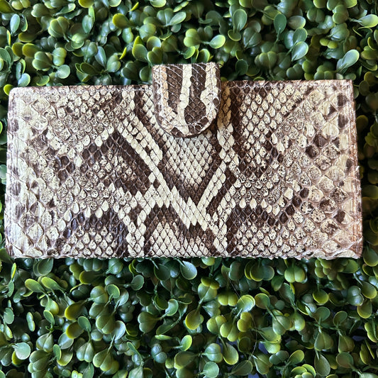 Women’s Python Checkbook Wallet with Clasp – Black & White – Handcrafted in Palm Beach, Florida