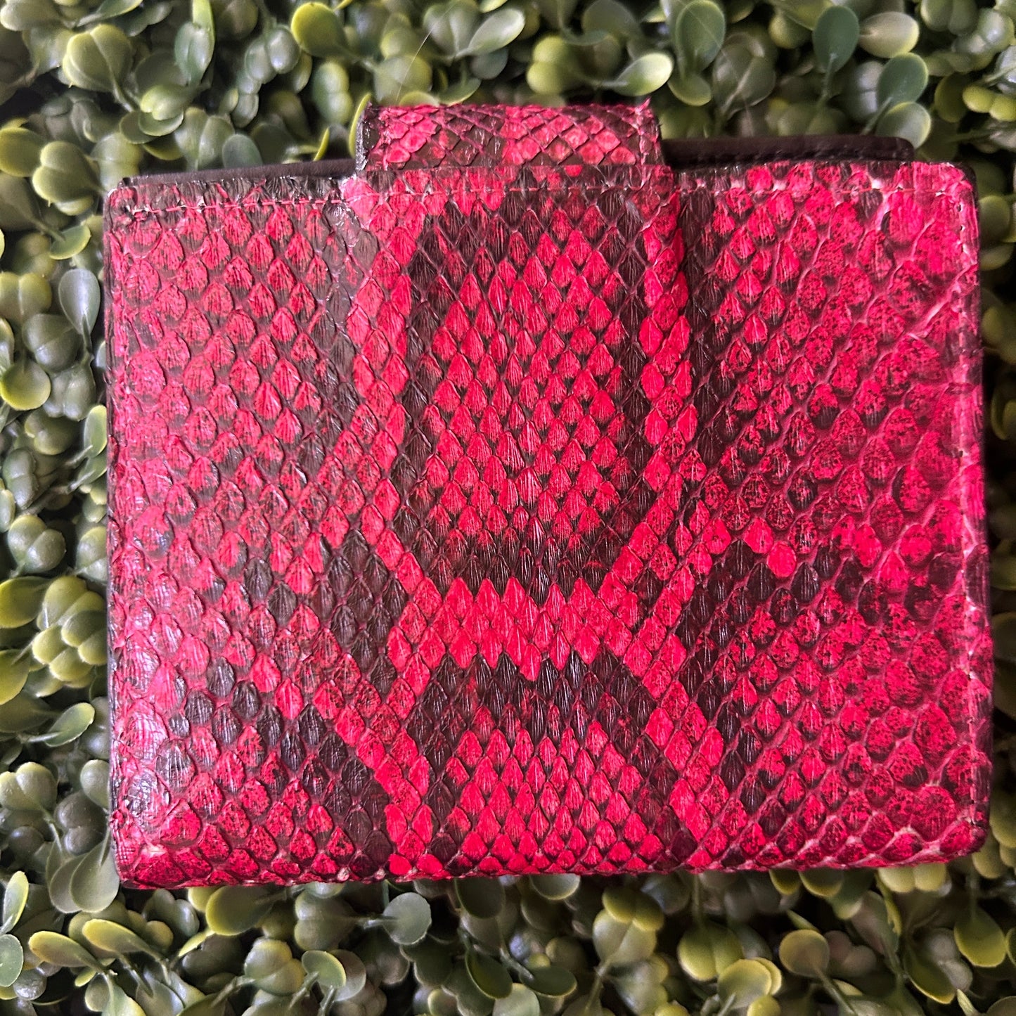 Women's Python Compact Wallet with Snap Clasp – Handcrafted in Florida (Red)