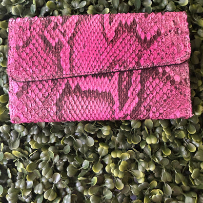 Women's Python Large Leather Wallet (3-Fold) – Pink – Handcrafted in Palm Beach, Florida