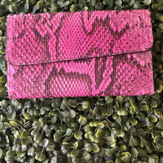 Women's Python Large Leather Wallet (3-Fold) – Pink – Handcrafted in Palm Beach, Florida