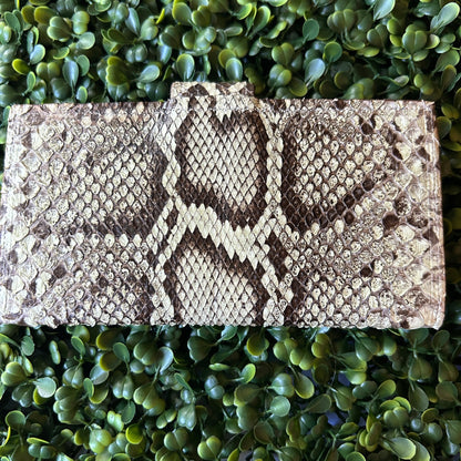 Women’s Python Checkbook Wallet with Clasp – Black & White – Handcrafted in Palm Beach, Florida
