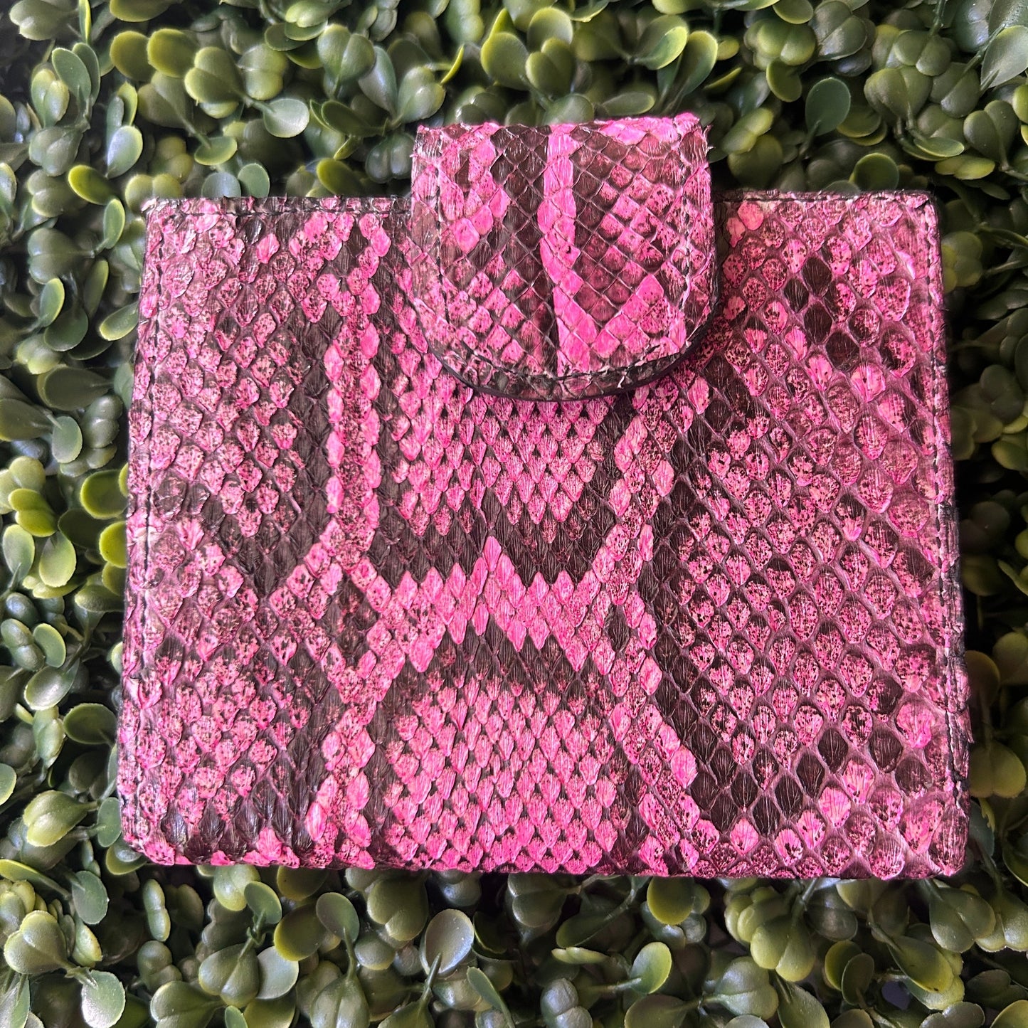 Women's Python Compact Wallet with Snap Clasp – Handcrafted in Florida (Pink)
