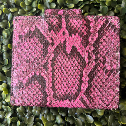 Women's Python Compact Wallet with Snap Clasp – Handcrafted in Florida (Pink)