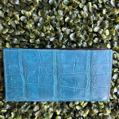 Men’s Alligator Leather Checkbook Wallet (Roper Style) -Teal - Handcrafted in Palm Beach