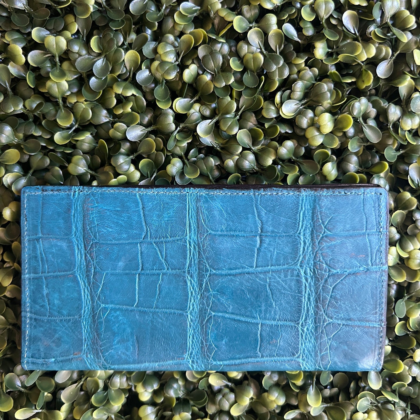 Men’s Alligator Leather Checkbook Wallet (Roper Style) -Teal - Handcrafted in Palm Beach