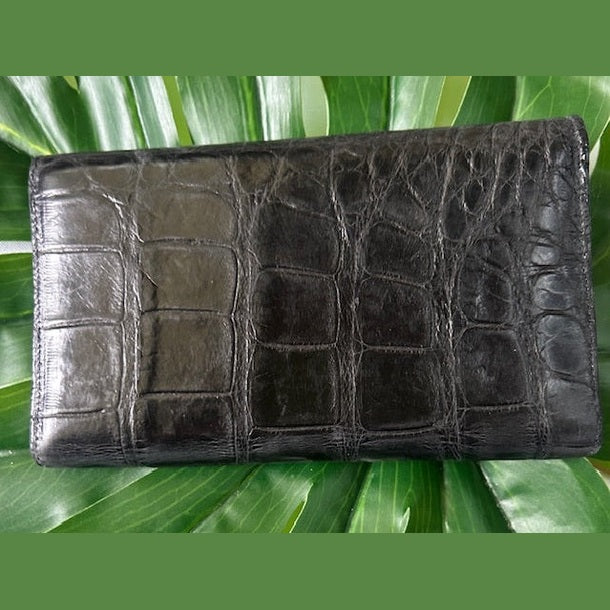 Women's Alligator  Leather Wallet – Large Wallet (Black)