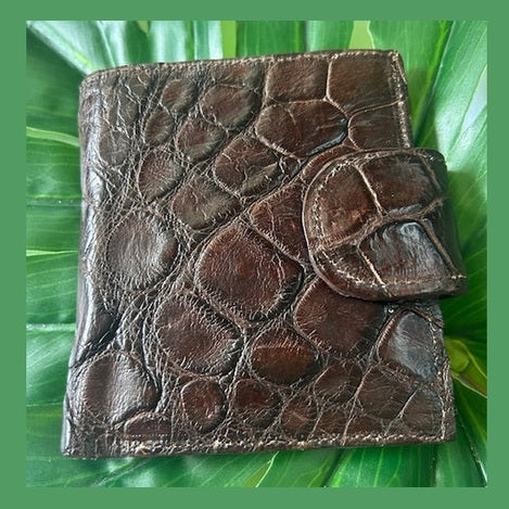 Women’s Alligator  Compact Wallet with Snap Clasp – Handcrafted in Florida (Brown)