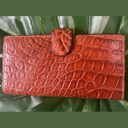 Women’s Alligator  Checkbook Wallet – with Clasp Rust Color