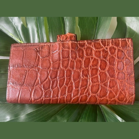 Women’s Alligator  Checkbook Wallet – with Clasp Rust Color