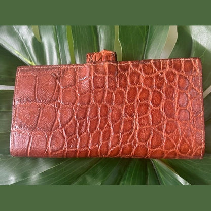 Women’s Alligator  Checkbook Wallet – with Clasp Rust Color